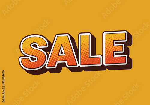 Bold vibrant 3d text spelling out sale in orange and yellow with a shadow effect on a solid orange background