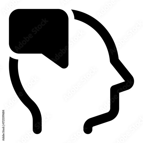 Silhouette of a head profile with a speech bubble overlay representing thoughts and communication concept