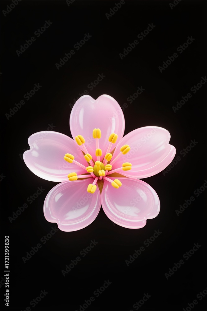Fototapeta premium A 3d artwork of Plum blossom in 3D minimal style, glossy petals, black background