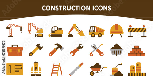 Construction Icons Set Flat Design Elements