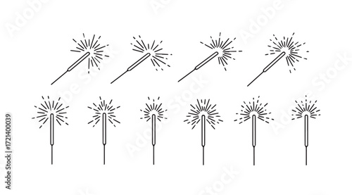 Collection of sparkler silhouettes for festive celebrations and fireworks displays silhouette