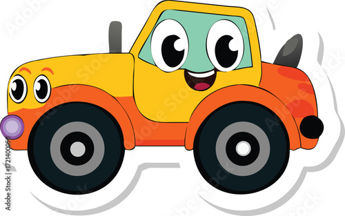 Cheerful yellow tractor with big eyes isolated on white background is ready to work on the farm and bring joy to childrens hearts