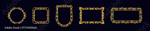 A collection of ornate vintage picture frames set against a dark background, showcasing elegant designs.