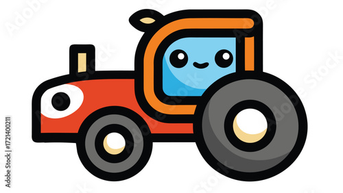 Adorable red tractor with big wheels isolated on white background is ready to work on the farm and bring joy to childrens hearts