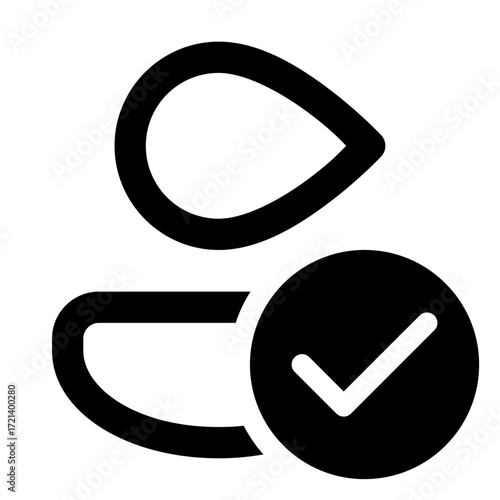 Person icon with a check mark in a circle indicating a completed or approved user profile status icon