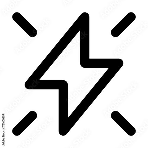 Illustration of a stylized lightning bolt with radiating lines in a simple black and white design style
