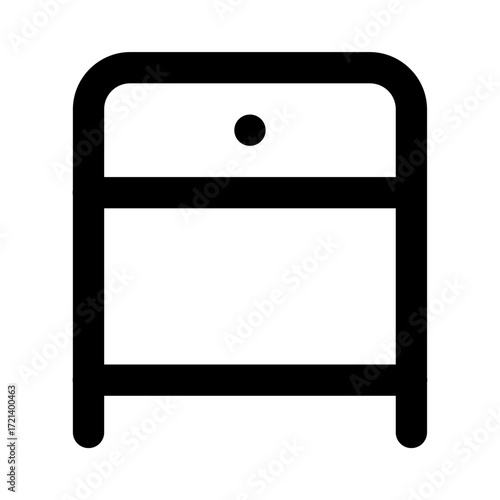 Illustration of a simple bedside table with a drawer and a round knob in a minimalist black outline style