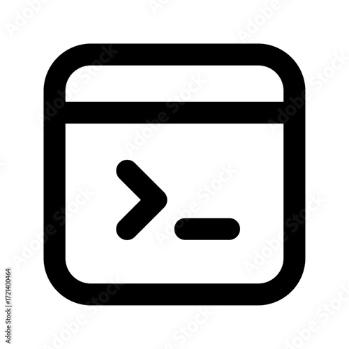 Black and white terminal icon with a rounded rectangle border and command prompt symbol is visible clearly