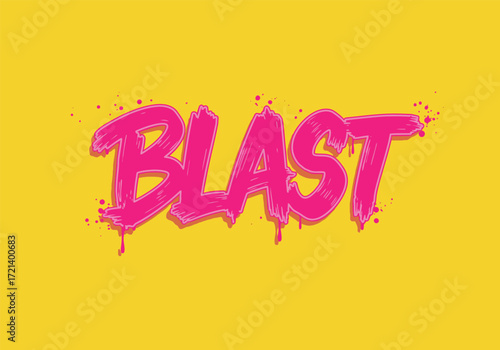 Vibrant pink dripping word blast in a graffiti style with a yellow background representing energy and excitement