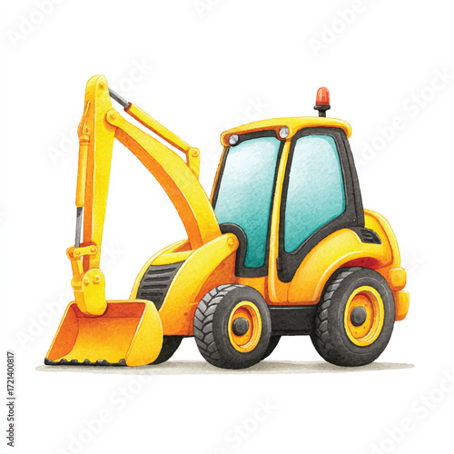 Bright Yellow Construction Excavator Illustration.