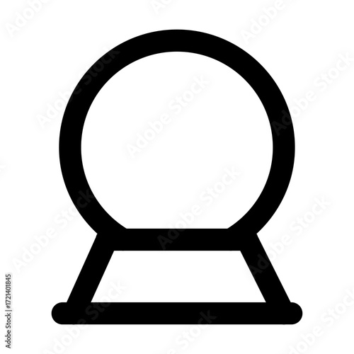 Illustration of a simple black outline of a crystal ball on a stand against a white background view from the front