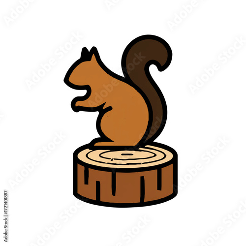 Cute Cartoon Squirrel Sitting on a Tree Stump

