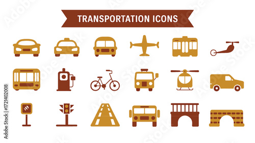 Transportation Icons A Set of Flat Style Vehicle and Road Icons