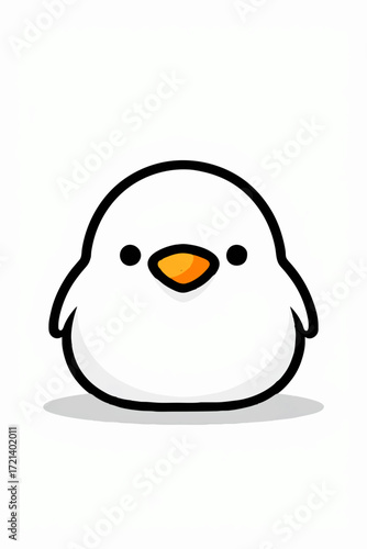 Cute Cartoon White Chick with Orange Beak on White Background

