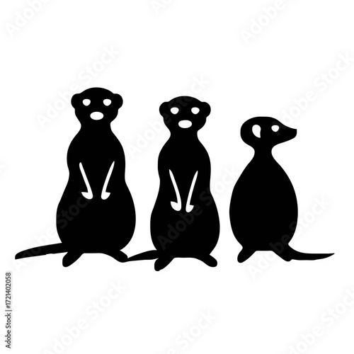Meerkat family silhouetted on white background

