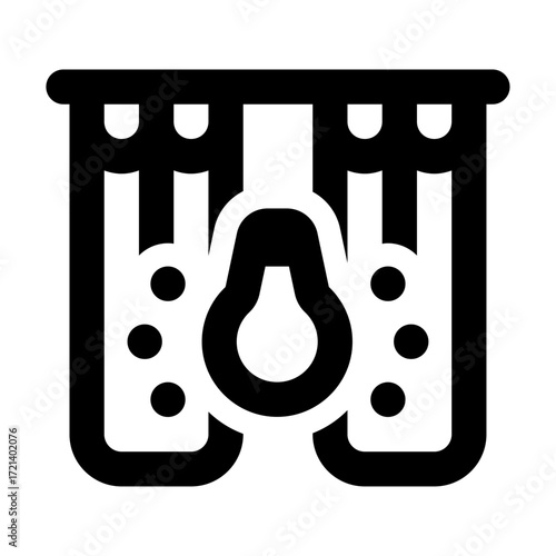 Illustration of a black and white anesthesia mask icon with a drop shape inside and dots on the sides