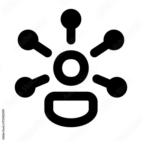 Black outline of a person with a hollow circle for a head and six connections radiating outwards evenly