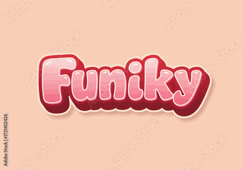 Funky word art with a bubbly retro font in shades of pink and red on a light peach background