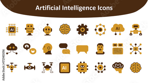Artificial intelligence icon set robot brain cloud chip