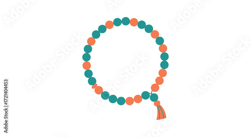 A colorful beaded necklace with a tassel is illustrated on white