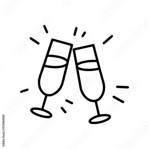 champagne toast clinking glasses outline icon vector