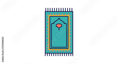 A colorful islamic prayer rug with a traditional arch design displayed