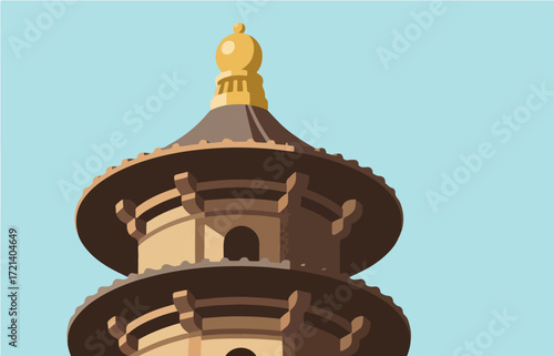 Chinese style architecture and scenery, vector graphics
