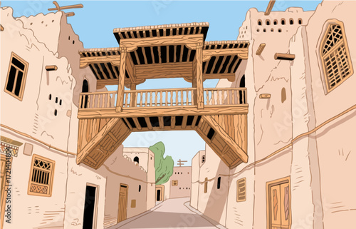 Chinese style architecture and scenery, vector graphics
