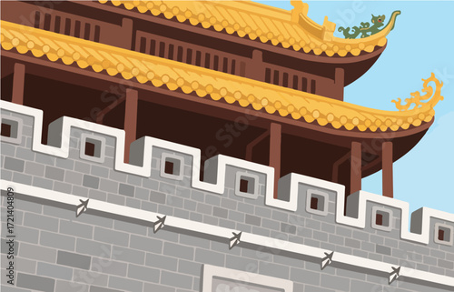 Chinese style architecture and scenery, vector graphics
