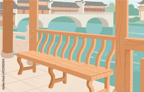 Chinese style architecture and scenery, vector graphics
