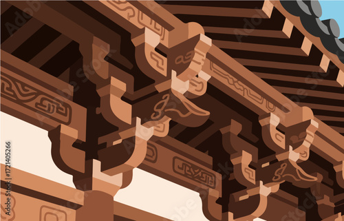 Chinese style architecture and scenery, vector graphics

