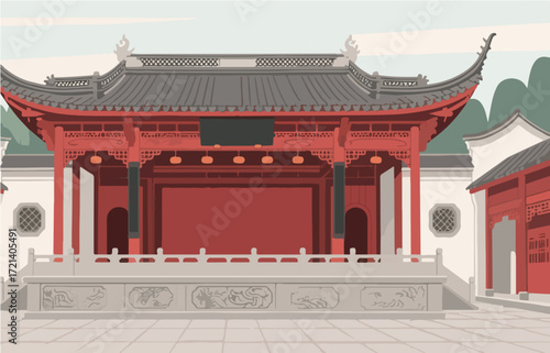 Chinese style architecture and scenery, vector graphics
