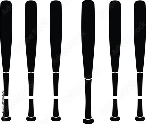 Baseball bat silhouette, sports equipment vector, black bat illustration, athletic gear design, baseball training tool, softball equipment icon, sport symbol