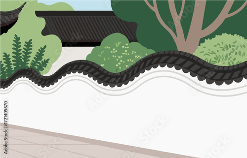 Chinese style architecture and scenery, vector graphics

