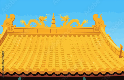Chinese style architecture and scenery, vector graphics
