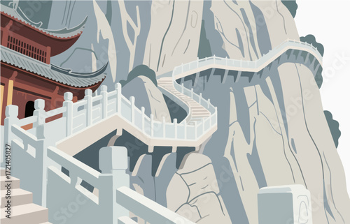 Chinese style architecture and scenery, vector graphics
