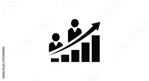 Business growth with people icon and rising bar graph illustration