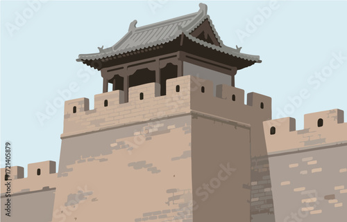 Chinese style architecture and scenery, vector graphics
