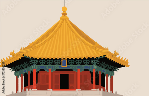 Chinese style architecture and scenery, vector graphics

