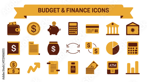 Budget and Finance Icons A Set of 20 Flat Icons
