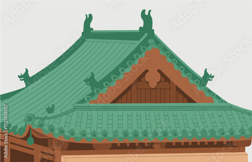 Chinese style architecture and scenery, vector graphics
