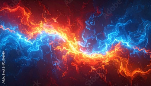 Red and blue conflicting flame effect background