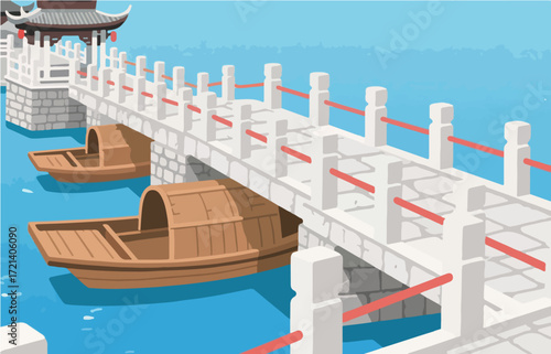 Chinese style architecture and scenery, vector graphics
