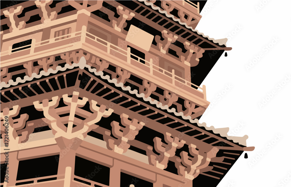 Obraz premium Chinese style architecture and scenery, vector graphics 