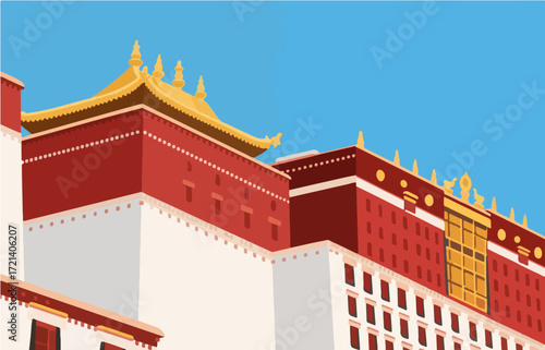 Chinese style architecture and scenery, vector graphics

