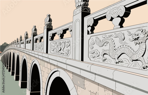 Chinese style architecture and scenery, vector graphics
