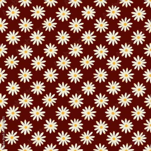 Dainty Autumn Daisies on Maroon Seamless Pattern Design