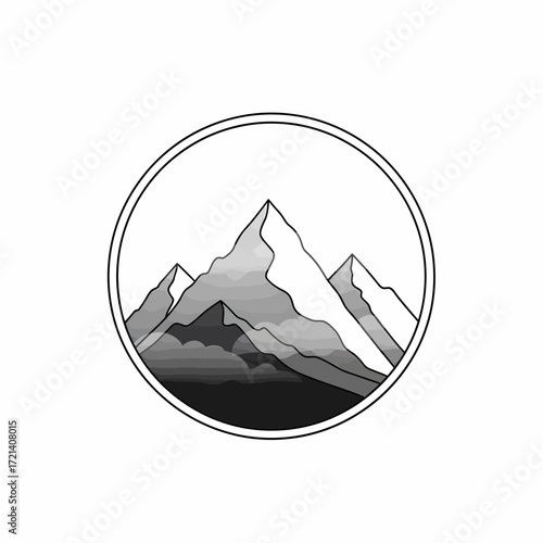 Majestic Mountains Peak in Circle Minimalist Design.