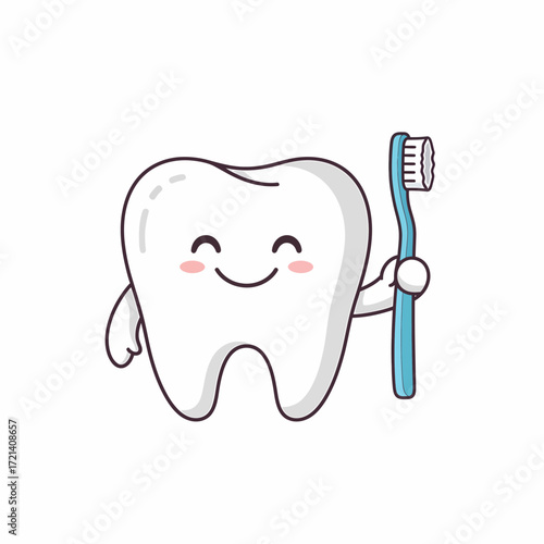 Cute cartoon tooth brushing itself.