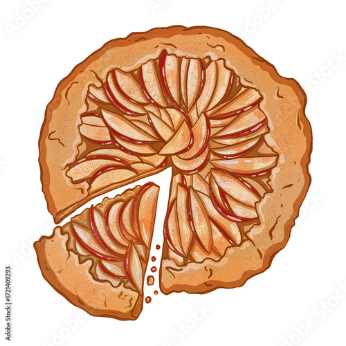 Apple Pie Illustration. Homemade dessert. Autumn Food. Hand drawn Illustration